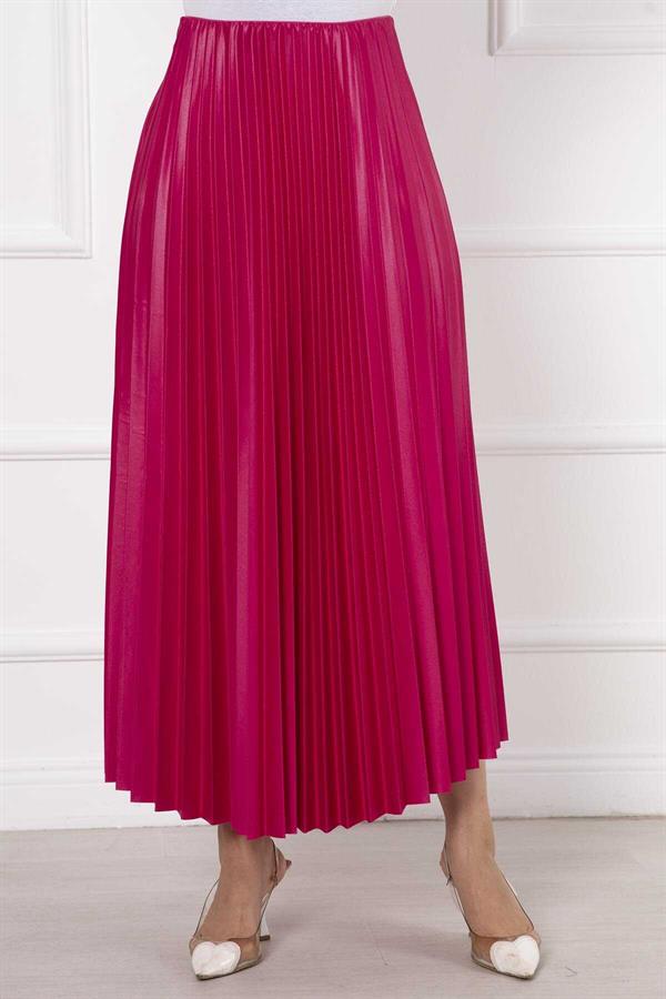 Fine Pleated Long Hijab Skirt Fuchsia