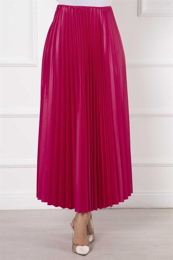 Fine Pleated Long Hijab Skirt Fuchsia