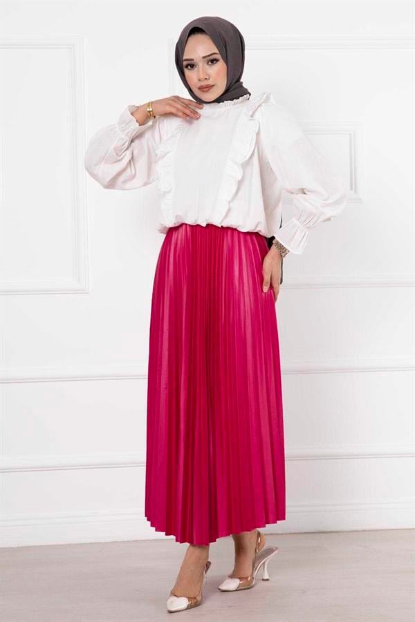 Fine Pleated Long Hijab Skirt Fuchsia