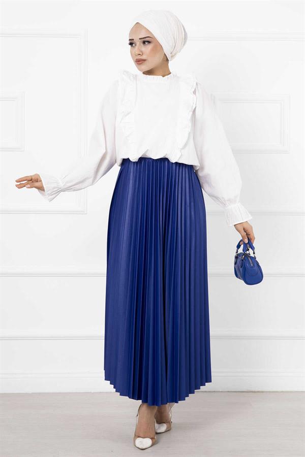 Fine Pleated Long Hijab Skirt Saxe