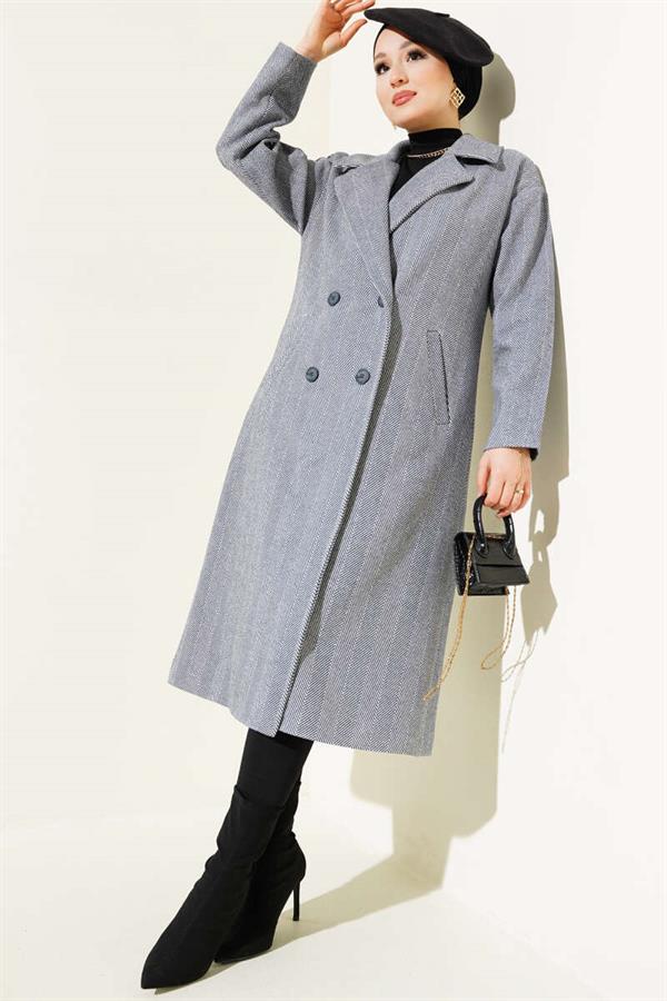 Thin Zigzag Striped Cashmere Coat Smoke Gray