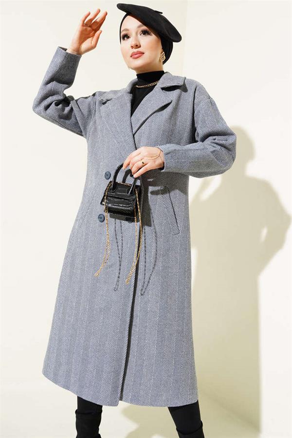 Thin Zigzag Striped Cashmere Coat Smoke Gray