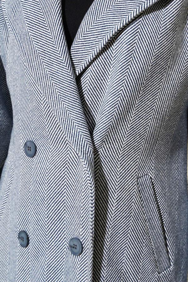 Thin Zigzag Striped Cashmere Coat Smoke Gray