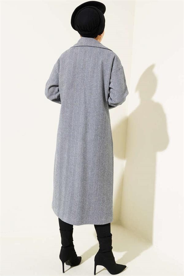 Thin Zigzag Striped Cashmere Coat Smoke Gray