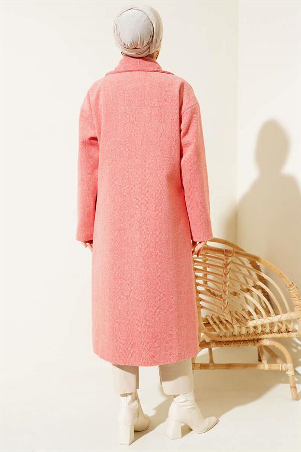 Thin Zigzag Striped Cashmere Coat Dusty Rose
