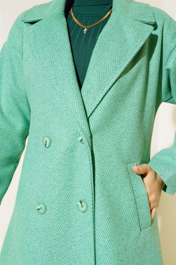 Thin Zigzag Striped Cashmere Coat Green