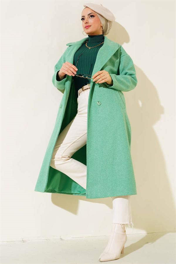 Thin Zigzag Striped Cashmere Coat Green