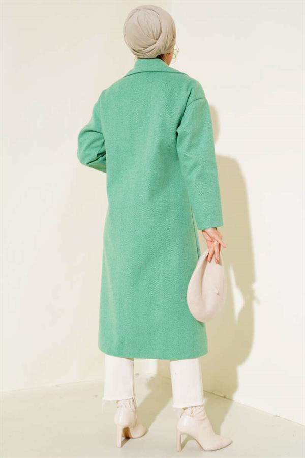Thin Zigzag Striped Cashmere Coat Green