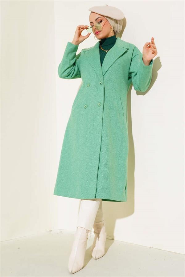 Thin Zigzag Striped Cashmere Coat Green
