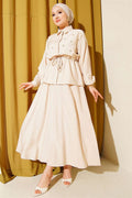 Pearl Flower Waist Tunnel Skirt 2 Piece Set in Beige