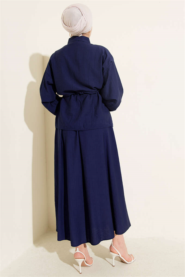 Pearl Flower Waist Tunnel Skirt 2 Piece Set Navy Blue