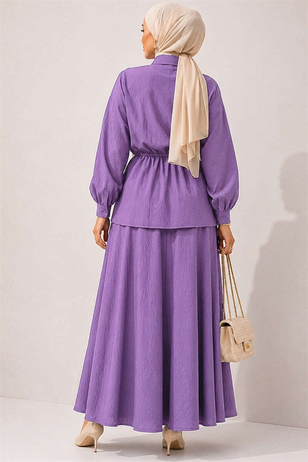 Pearl Flower Waist Tunnel Skirt 2 Piece Set in Lilac
