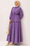 Pearl Flower Waist Tunnel Skirt 2 Piece Set in Lilac