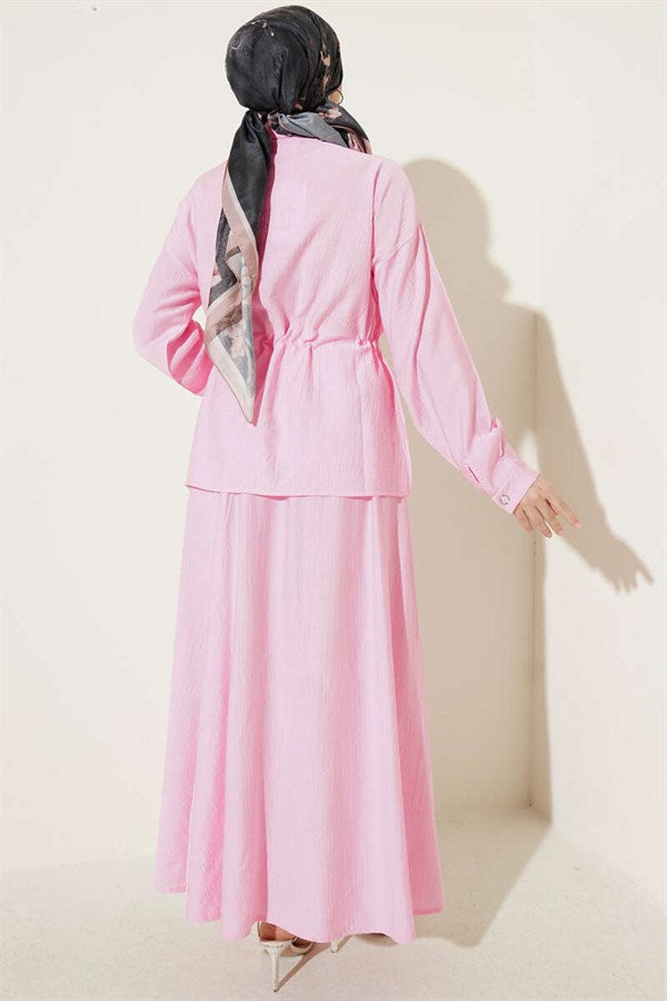 Pink Pearl Flower Waist Tunnel Skirt 2 Piece Set