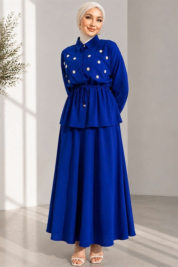 Pearl Flower Waist Tunnel Skirt 2 Piece Set in Saks Color