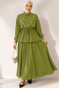 Pearl Flower Waist Tunnel Skirt 2 Piece Set in Olive Green