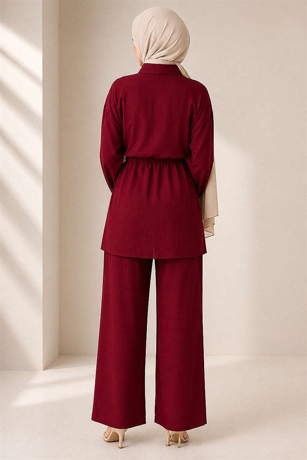 Pearl Flower Hidden Button 2 Piece Set in Burgundy