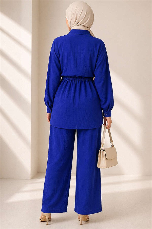 Pearl Flower Hidden Button 2 Piece Set, Navy Blue