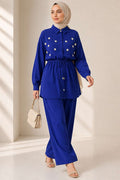Pearl Flower Hidden Button 2 Piece Set, Navy Blue