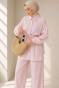 Pearl Flower Hidden Button 2 Piece Set Pink