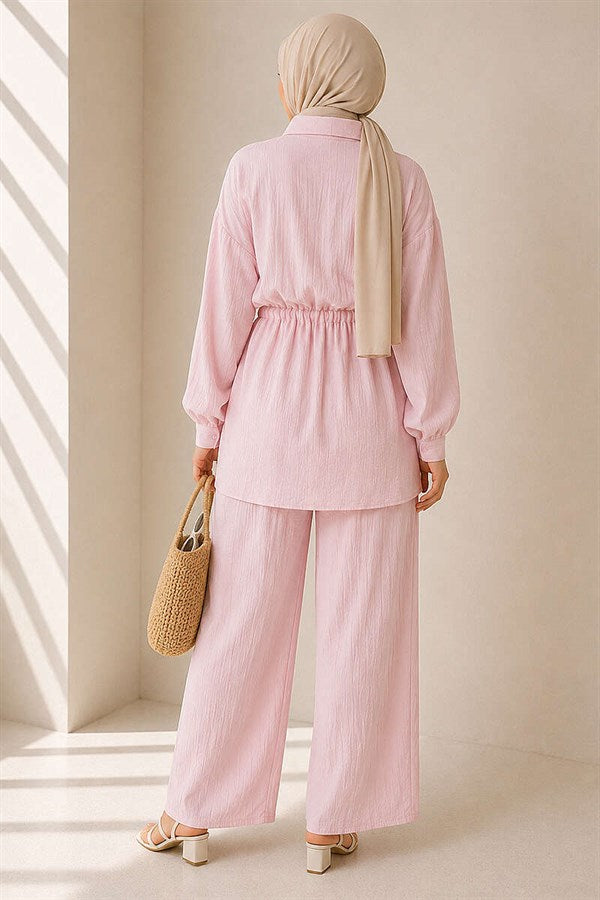 Pearl Flower Hidden Button 2 Piece Set Pink
