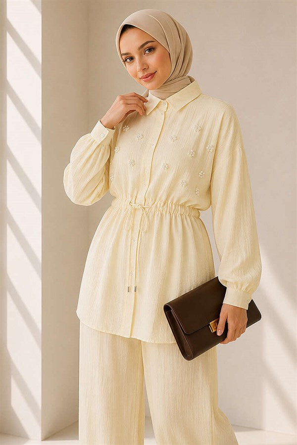 Pearl Flower Hidden Button 2 Piece Set Yellow