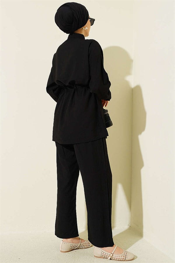 Pearl Flower Hidden Button 2 Piece Set, Black