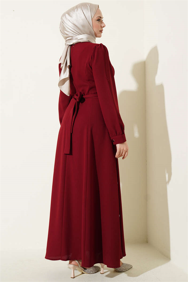 Burgundy Dress with Pearl Flower Belt