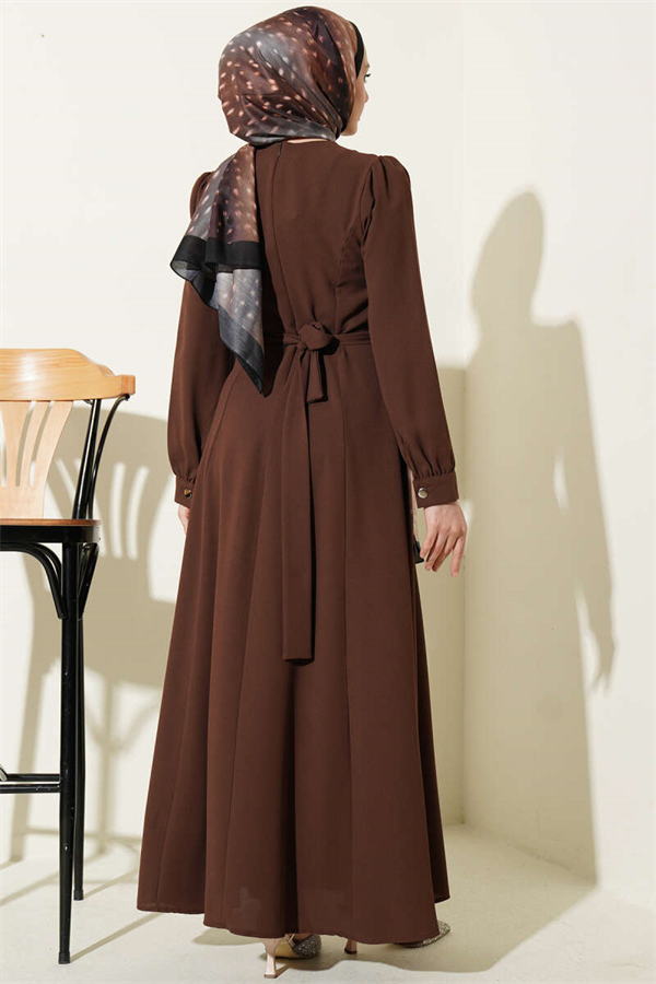 Pearl Flower Belted Dress Coffee