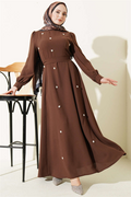 Pearl Flower Belted Dress Coffee