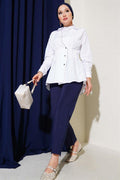 Pearl Detailed Waist Pleated Shirt White
