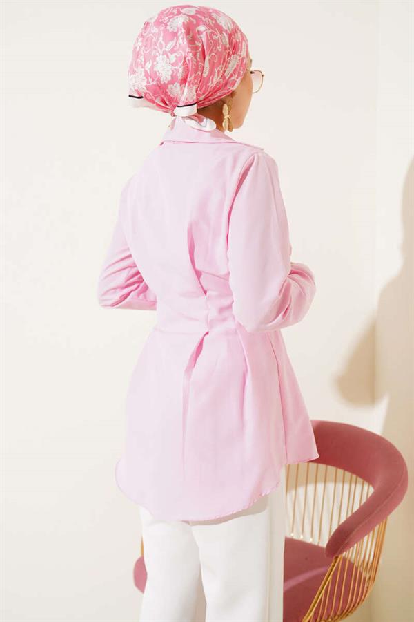 Pearl Detailed Pleated Waist Shirt Pink