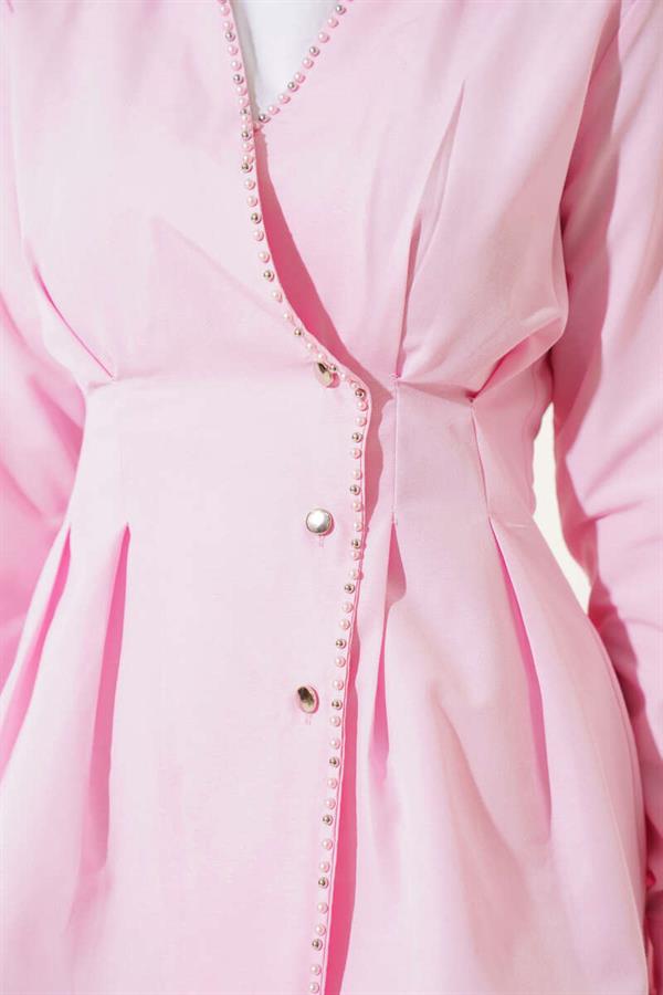 Pearl Detailed Pleated Waist Shirt Pink