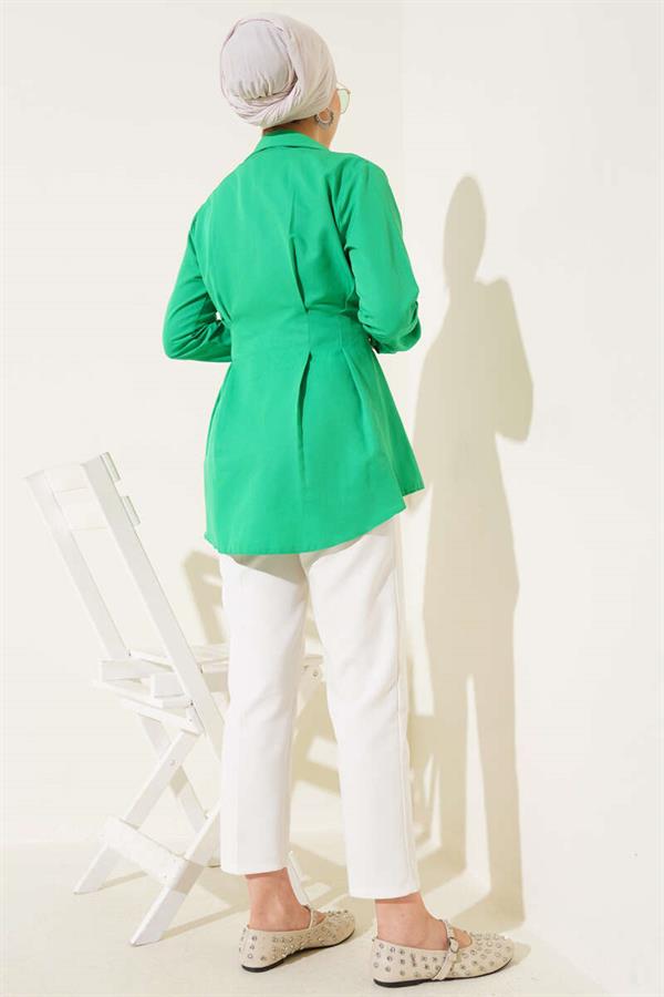 Pearl Detailed Waist Pleated Shirt Green