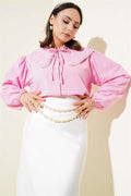 Pearl Detailed Sailor Collar Short Shirt Pink