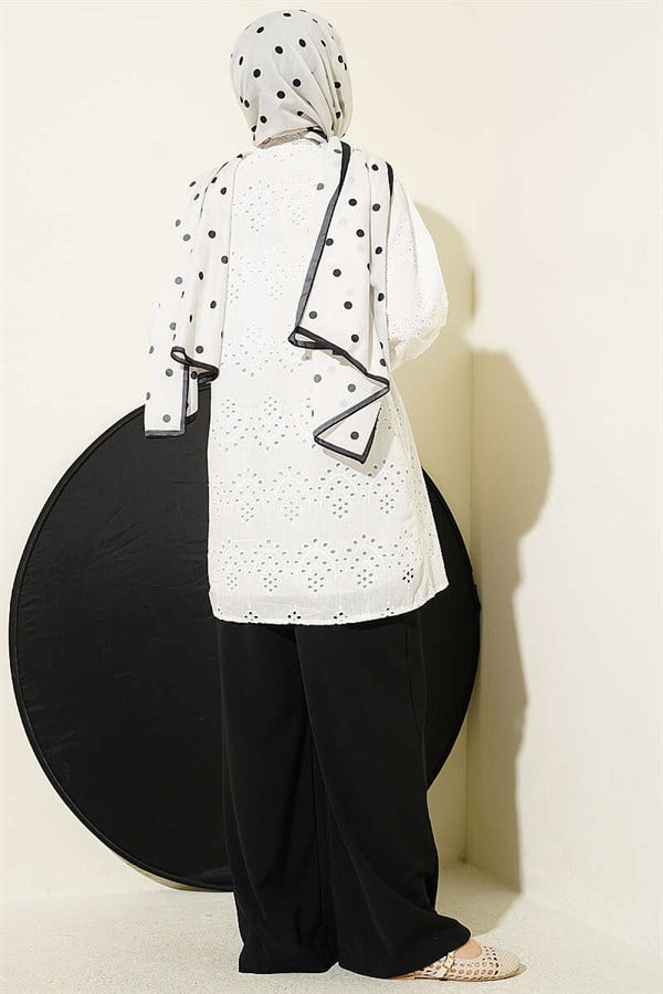 Pearl Buttoned Lace Embroidered Shirt, Ecru