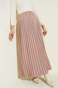 Pearl Belted Pleated Skirt Beige