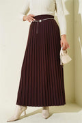 Pearl Belted Pleated Skirt Coffee