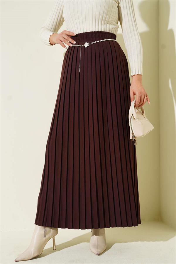 Pearl Belted Pleated Skirt Coffee