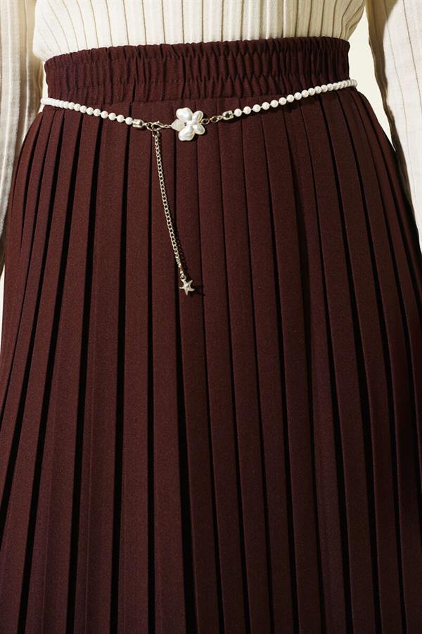 Pearl Belted Pleated Skirt Coffee