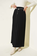 Pearl Belted Pleated Skirt Black