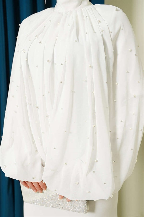 Pearl Cape Evening Dress, Ecru