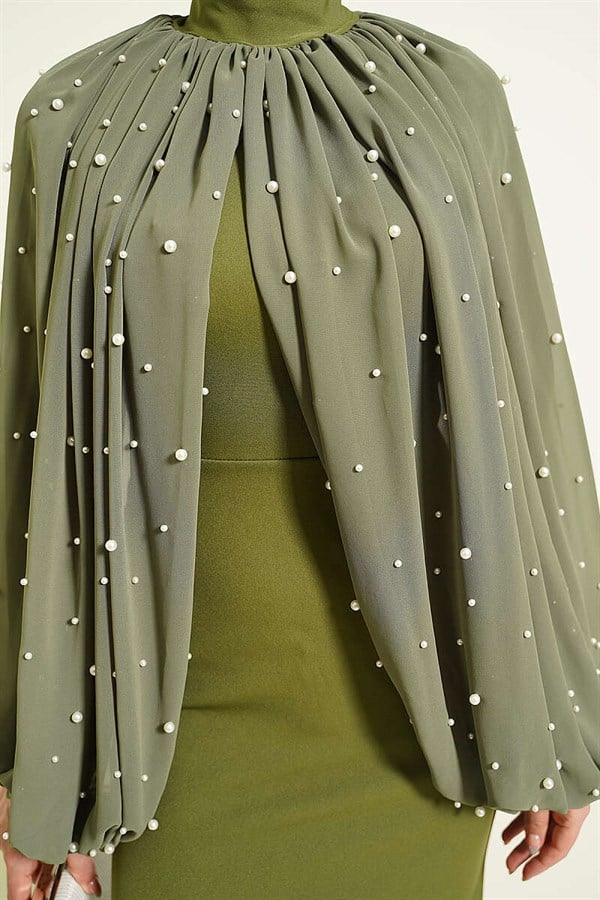 Pearl Cape Evening Dress Khaki