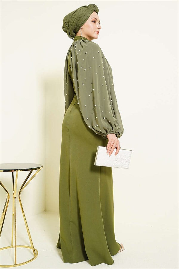 Pearl Cape Evening Dress Khaki