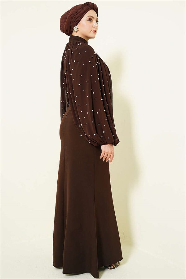 Pearl Cape Evening Dress in Brown