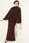 Pearl Cape Evening Dress in Brown