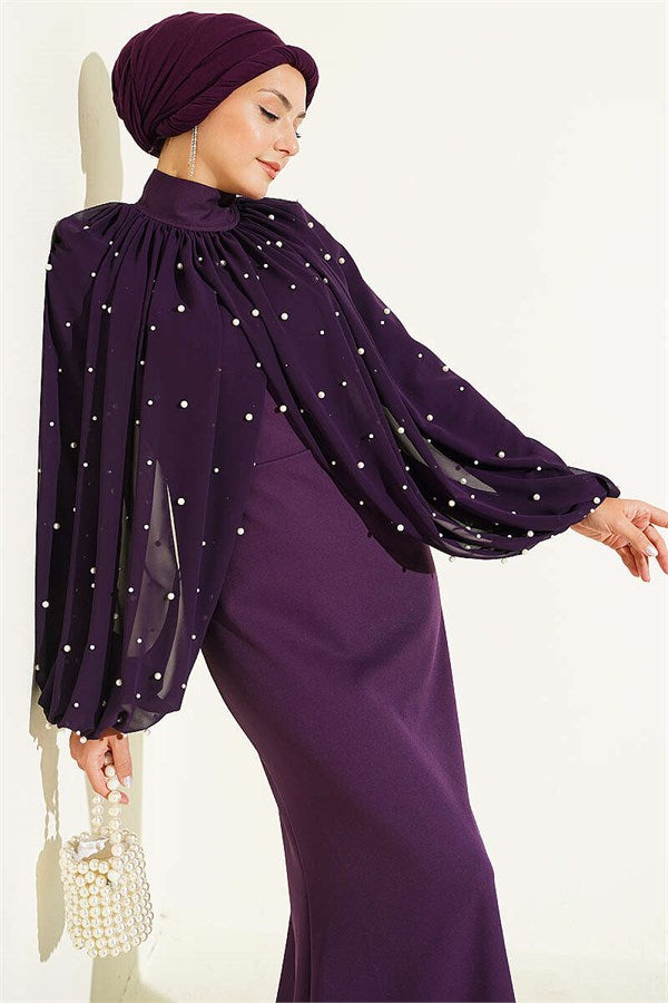 Pearl Cape Evening Dress Purple