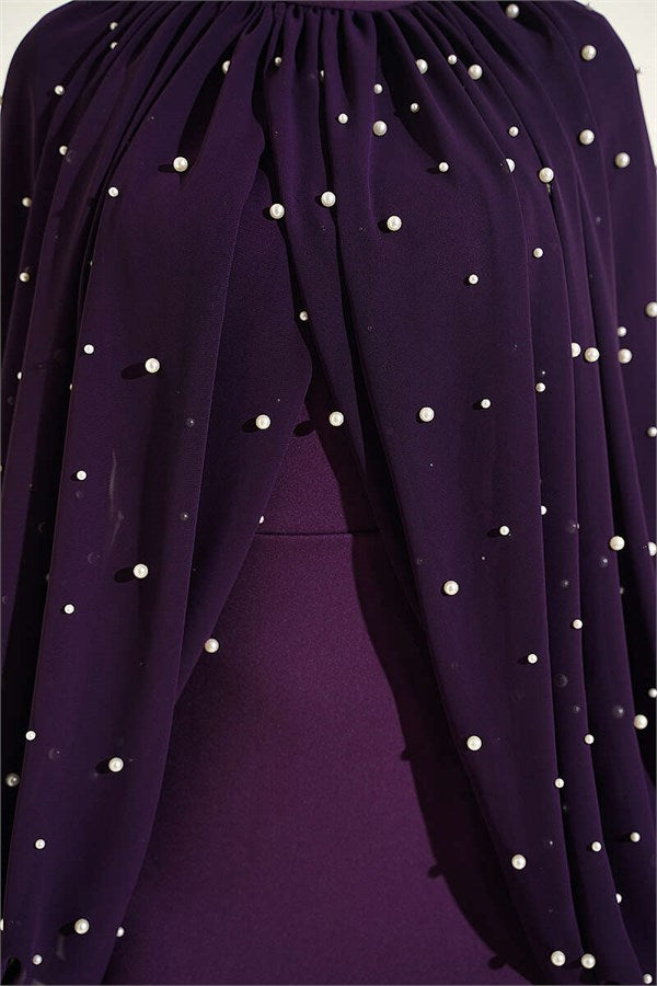 Pearl Cape Evening Dress Purple