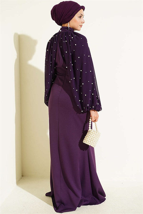 Pearl Cape Evening Dress Purple