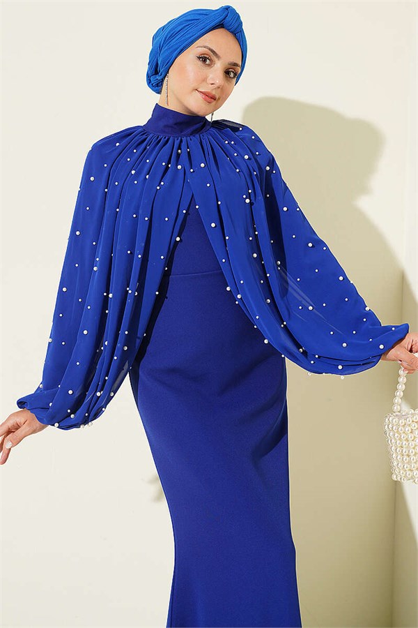 Pearl Cape Evening Dress in Saks